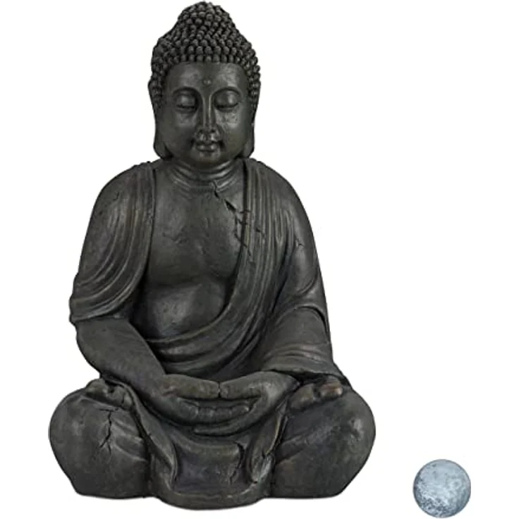 Buddha Figur sitzend, XL 70 cm, Gartenfigur, Dekofigur Wohnzimmer, wetterfest & frostsicher, dunkelgrau – Bild 2