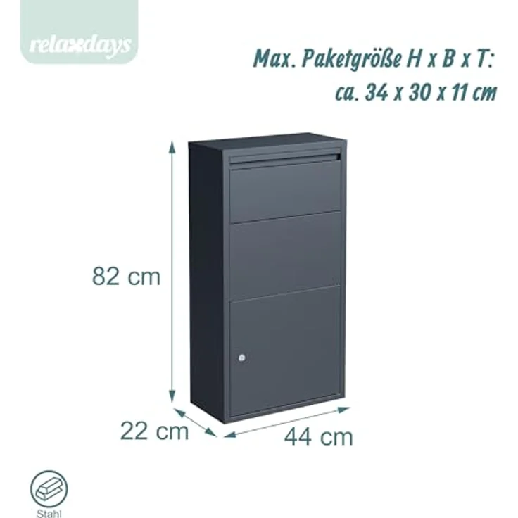 Relaxdays Paketbox, freistehender Postkasten aus verzinktem Stahl, abschließbar, grau, HxBxT: 82 x 44 x 22 cm – Bild 4