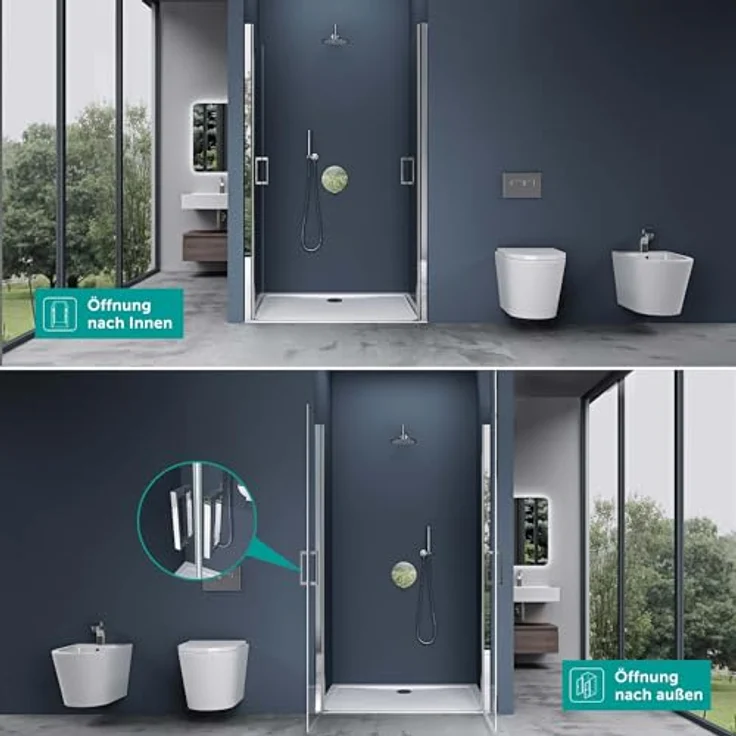 doporro Dusch-Drehtür Duschtür Nischentür dusche Duschabtrennung Duschkabine Teramo24, 85x195 cm - Design Nischenabtrennung mit Drehtür, 6mm ESG-Sicherheitsglas, inkl. beidseitiger NANO-Beschichtung, Aluminiumprofil, Hebe-/Senkmechanismus, Edelstahlgriffe (Klarglas) – Bild 6