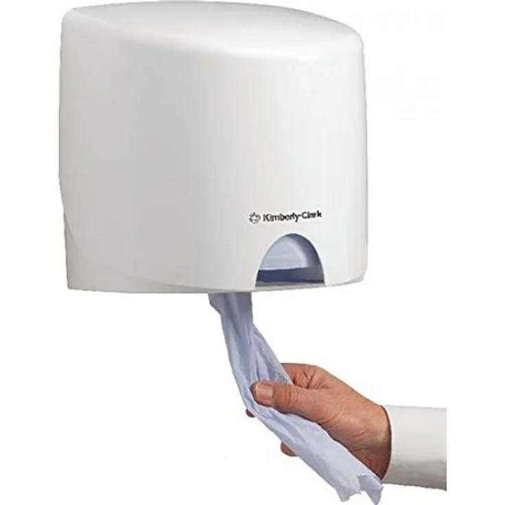 Kimberly-Clark Aquarius Roll Control Wischtuchspender 7018, weißer wandmontierter Spender für Rollen mit Zentralentnahme, kontrollierte Einzelblattausgabe