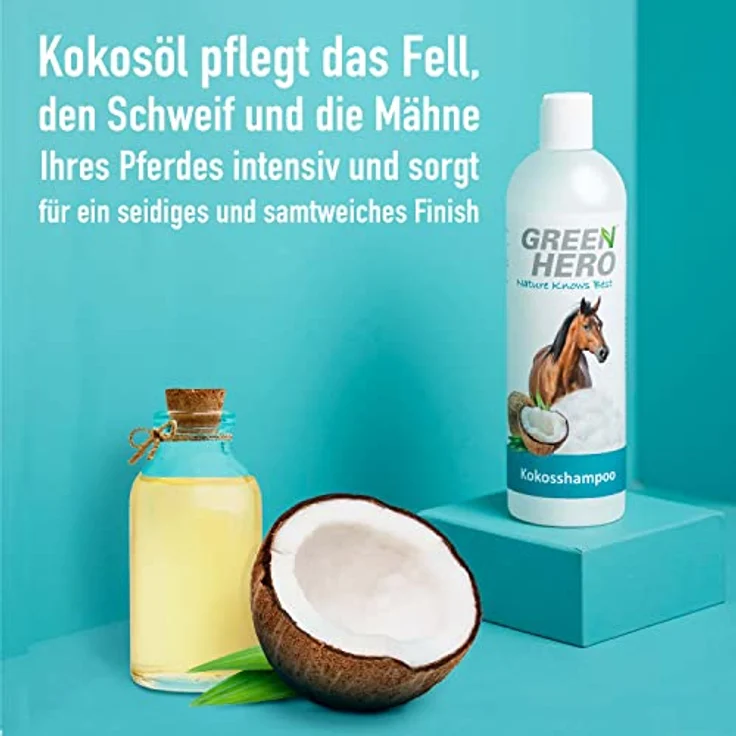 GreenHero Kokosshampoo für Pferde, 500 ml - natürliches Kokosöl, pH-neutral, seidig glänzendes Fell – Bild 5