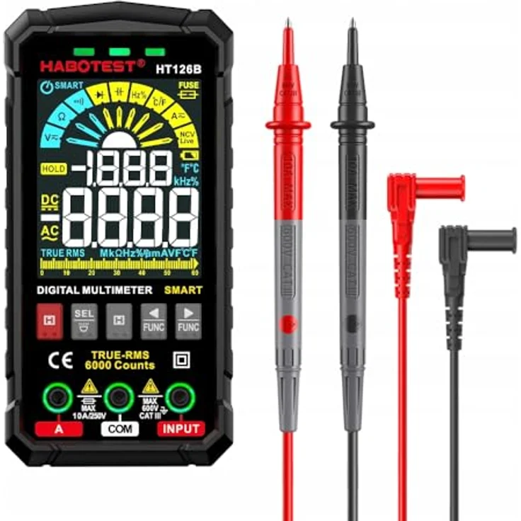Habotest HT126A, Digitales Universalmultimeter mit großem Display, LED-Taschenlampe und Silikontasten – Bild 8