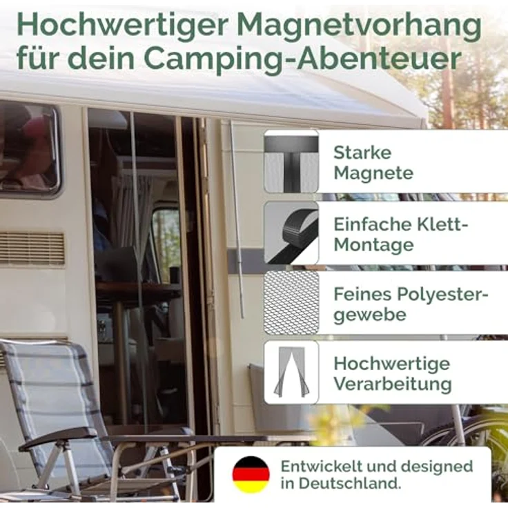 Nematek - Fliegengitter Balkontür 60x200 cm - Magnet Fliegengitter Tür für Wohnwagen, Wohnmobil - Schwarze Fliegenschutz Tür mit starken Magneten – Bild 2