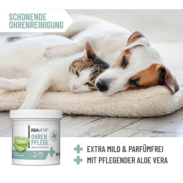 ReaVET Ohrenreiniger Hund & Katze 100 Stück – Ohrenpflege Pads Hund I Pflegeprodukt für Ohren, Reinigungstücher Hund, Besonders Milde & Schonende Reinigung mit Aloe Vera für Hunde und Katzen – Bild 5