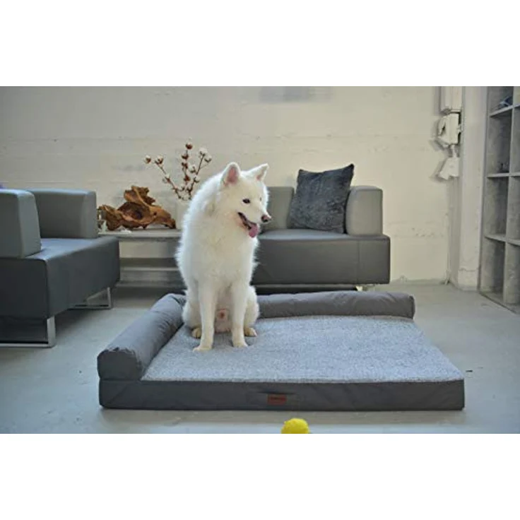 RAIKOU Weiches Hundebett, Hundekissen mit kuscheligem Plüsch, gepolstertes waschbares Haustierbett Hundesofa Hundekorb（Hellgrau Melange, 100x80x9cm, Hundekissen, 35x30cm） – Bild 3