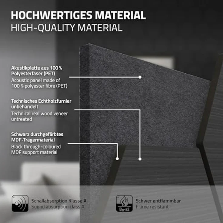 ML DESIGN 2er Set Akustikpaneele 66x81x2cm, Schwarz in Hexagon-Holzoptik, schallabsorbierende Wandpaneele für Büro und Studio, exzellente Schalldämmung, einfache Montage – Bild 5