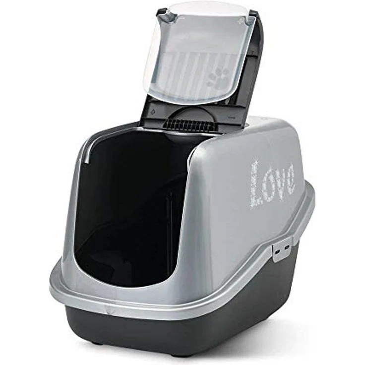Nobby Katzentoilette "Nestor Impression Love", moderne Katzentoilette mit abgerundeten Ecken, schwarz-silber, aufklappbare Front, inkl. Aktivkohle-Filter – Bild 3