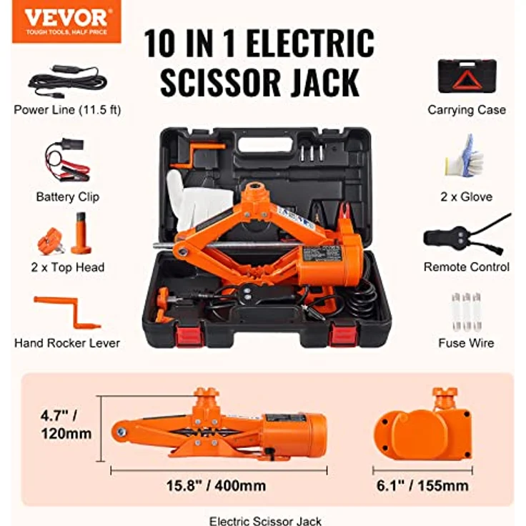 VEVOR Elektrischer Scherenwagenheber 3 t, 12V Wagenheber, 3-tlg. - Zuverlässiger Wagenheber mit automatischem Heben und LED-Blitzlicht – Bild 8