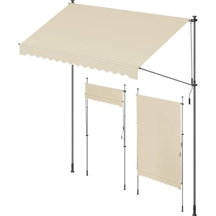 SONGMICS Klemmmarkise, höhenverstellbar, mit Handkurbel, Sonnenschutz, 300 x 120 cm, beige