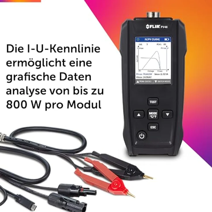 FLIR PV48, Solarmodultester und IV-Kurvenschreiber mit Temperaturmessungen, grafische Datenanalyse bis 800 W pro Panel – Bild 5