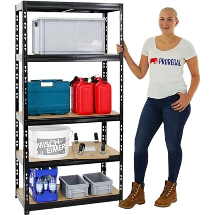 Proregal Schwerlastregal Mega Deal Tiger, 180 x 180 x 45 cm, Traglast pro Boden 265 kg, 5 höhenverstellbare Böden, Schwarz – Bild 6
