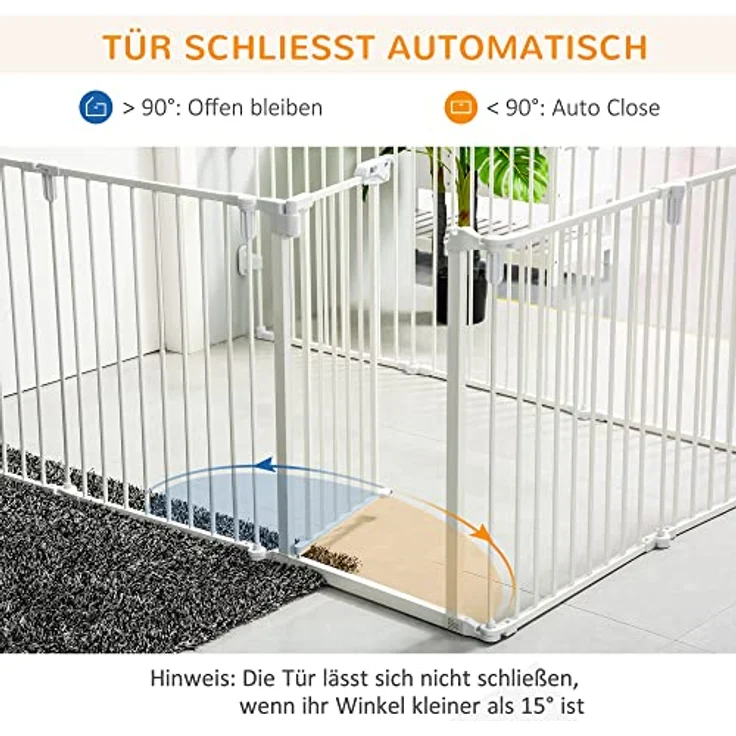 PawHut Welpenauslauf Freigehege für Hund Schutzgitter mit Tür Kaminschutzgitter Flexible klappbar 8 Paneele je 60 x 76 cm Weiß – Bild 5