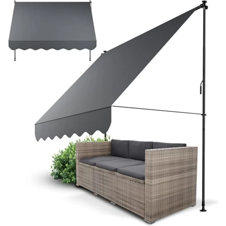 Juskys Klemmmarkise Kapstadt 300x120 cm - Höhenverstellbar, UV-beständig, Wetterfest & Sichtschutz - Terrassenüberdachung Grau – Bild 1