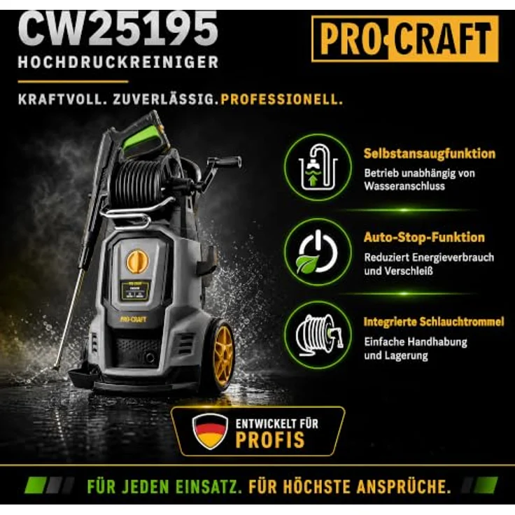 Procraft CW2.5/195 Hochdruckreiniger 2500 Watt, 195 bar, 7,8 l/min, inkl. Zubehörsatz und Turbo-Düse – Bild 3