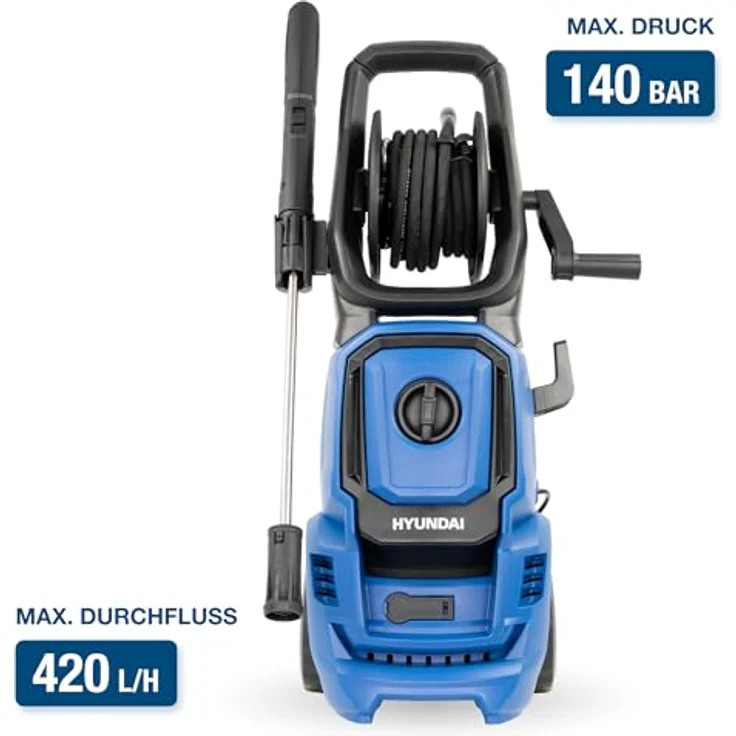 HYUNDAI Elektro-Hochdruckreiniger HPW1800CE, 1800W, 140bar, 420 l/h, mit Schlauchtrommel, blau – Bild 3
