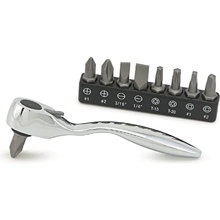 Titan 11205 3-1/2 Zoll versetzter Mikro-Ratschen-Bit-Schraubendreher und Bit-Set