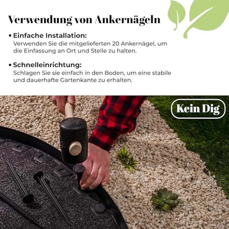 GARDENIX Flexible Rasenkante Kunststoff, wetterbeständige Beeteinfassung rund in Grün, 10 m, 20 Erdanker, 4 cm Höhe – Bild 4