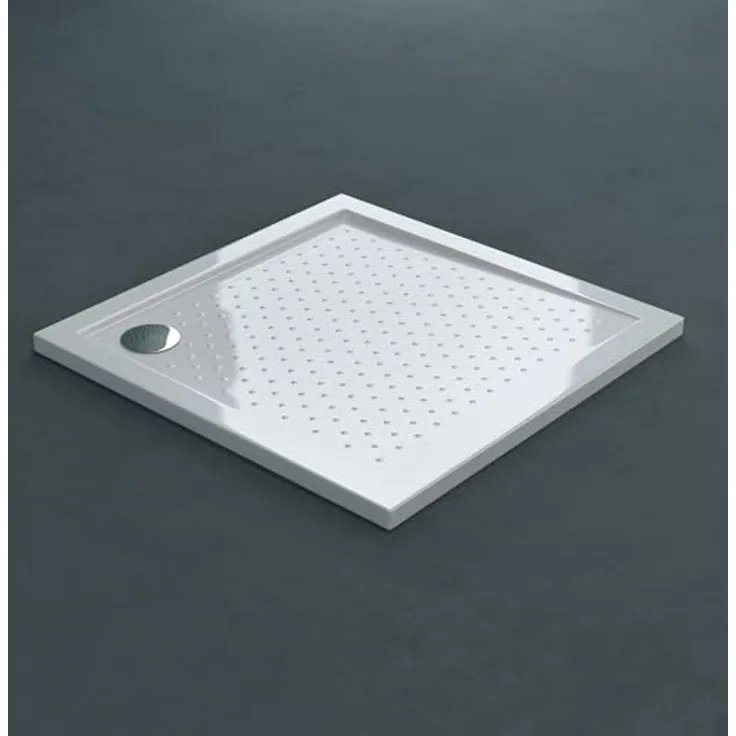 doporro Lucia1AR Duschwanne, quadratische Anti-Rutsch Duschtasse aus Acryl mit DIN-Anschlüssen, flach ohne Ablaufgarnitur