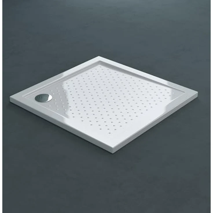 doporro Lucia1AR Duschwanne, quadratische Anti-Rutsch Duschtasse aus Acryl mit DIN-Anschlüssen, flach ohne Ablaufgarnitur – Bild 1