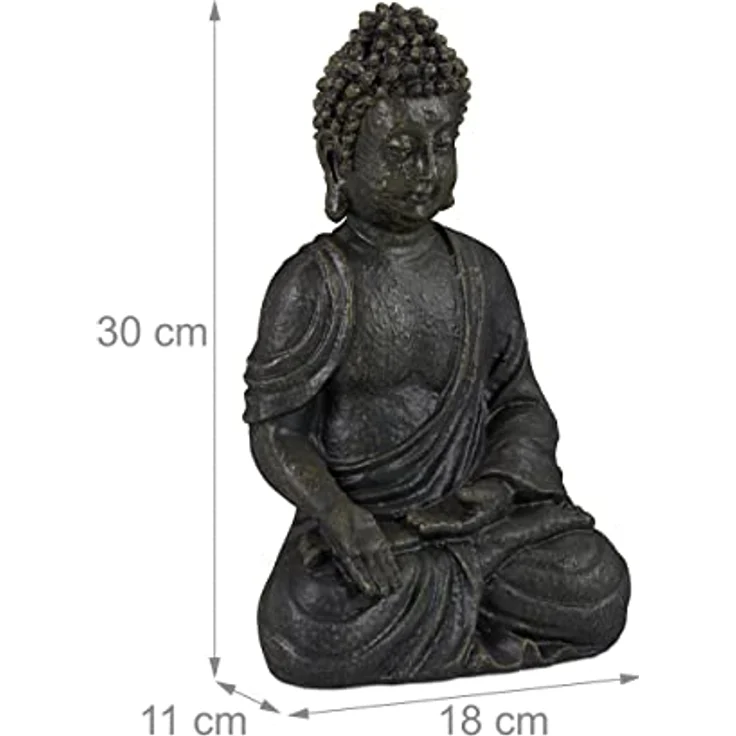 Relaxdays Buddha Figur sitzend, 30 cm, Gartenfigur, Dekofigur Wohnzimmer, Keramik, wetterfest, frostsicher, dunkelgrau – Bild 5