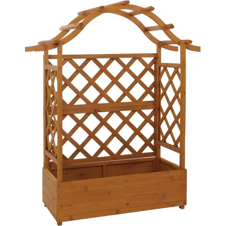 MCW Hochbeet MCW-P66, Pflanzkasten aus Holz mit Rankgitter, 138x110x44 cm, flexibel bepflanzbar