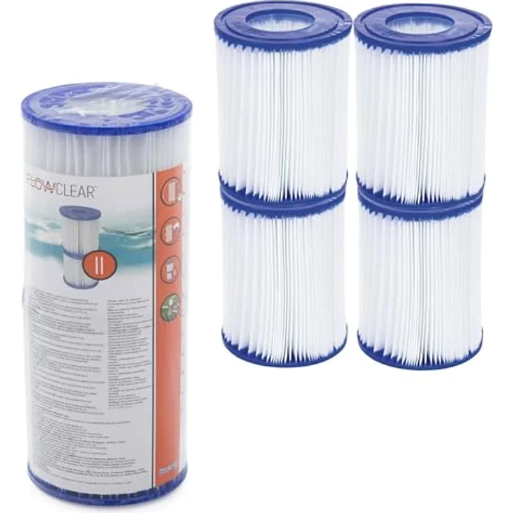 Bestway 4 Stück Filter Kartuschen Gr. 2 für Pool Pumpen, kompatibel mit Bestway 530/800 gal/h, 10,7 x 13,7 cm – Bild 2