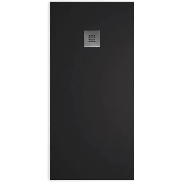 Stano Mineralguss-Duschwanne Extra Flach Madison, Schwarz, 90x120cm, rutschfeste Oberfläche, Edelstahl-Ablaufgitter, hygienischer Gelcoat