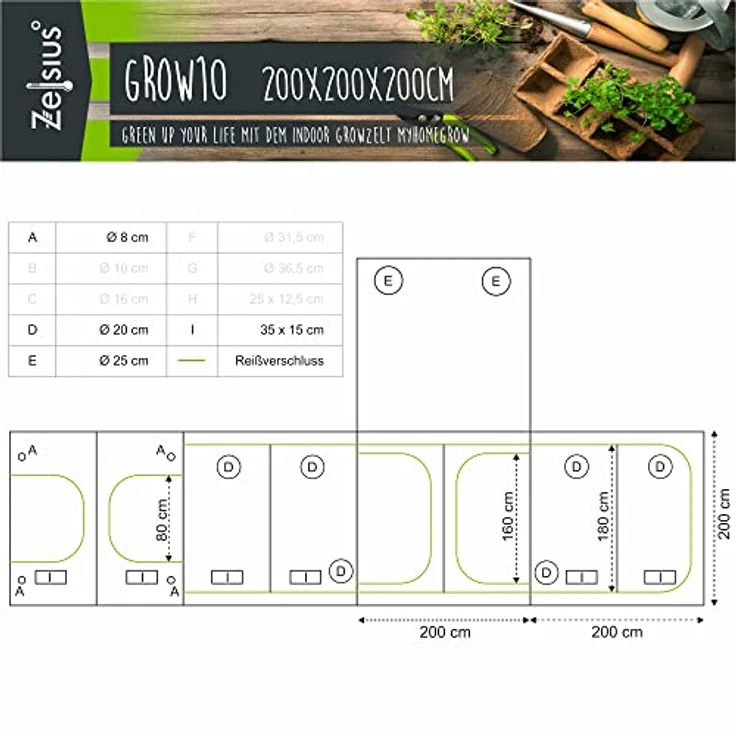Zelsius Grow Tent 200 x 200 x 200 cm grau/schwarz, Pflanzenzucht Indoor mit hochreflektierender Folie und Belüftungsklappen – Bild 2