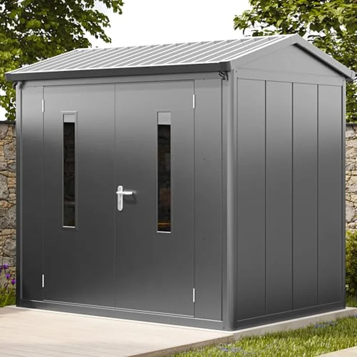 GFP Primeyard Gerätehaus Metall Gartenhaus 228x180x231 cm Geräteschuppen Satteldach anthrazit, robust und langlebig, hohe Stabilität – Bild 2