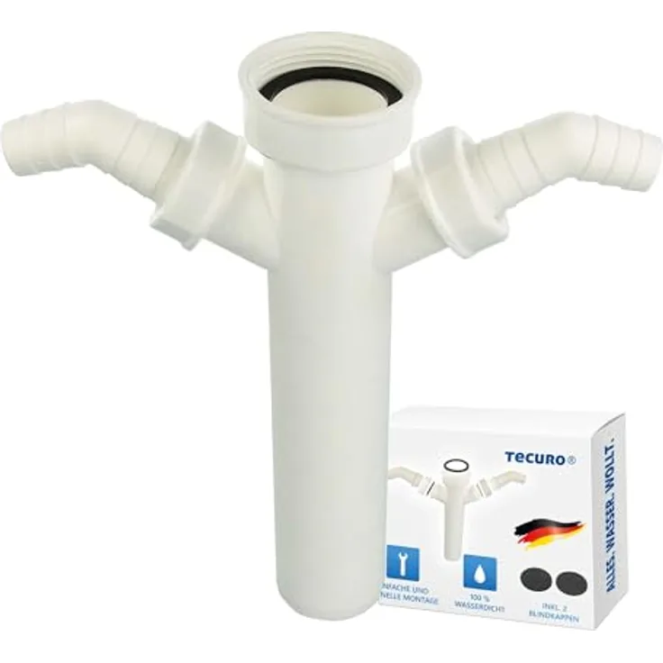tecuro Tauchrohr Ø 40 mm mit 2 x Geräteanschluss für Spülensiphon, kürzbar, Kunststoff weiß