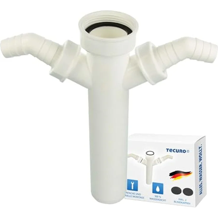 tecuro Tauchrohr Ø 40 mm mit 2 x Geräteanschluss für Spülensiphon, kürzbar, Kunststoff weiß – Bild 1