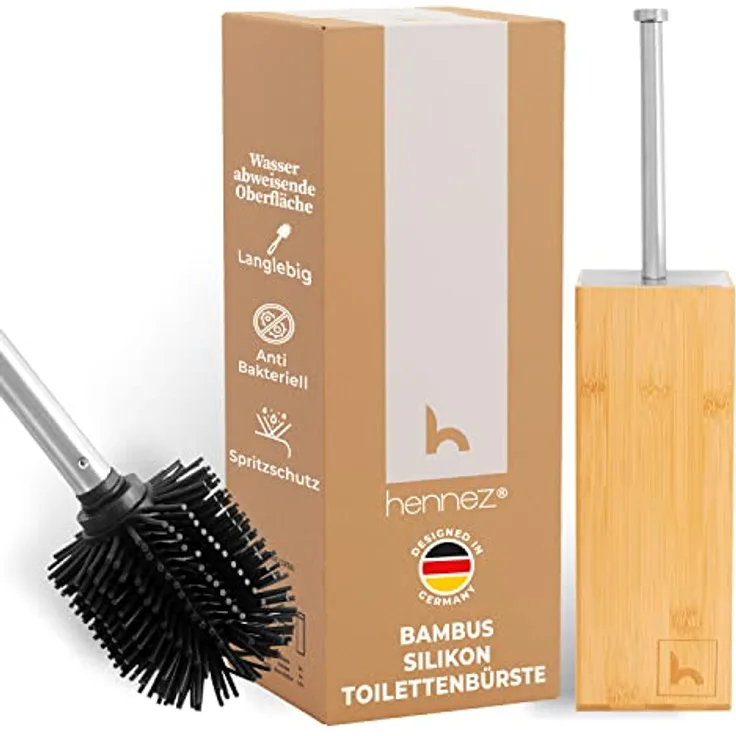 HENNEZ Toilettenbürste Silikon mit Bambus Bürstenhalter - Silikon Toilettenbürste mit Halter Toilettenbürstenhalter WC Bürste Klobürste Silikon Klobürste Toilettenbürste Silikon WC Bürste Kloreiniger
