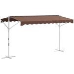 Outsunny Standmarkise 3,95 x 2,98 m Gartenmarkise mit Faltarm Kurbel, Verstellbarer Sonnenschutz, Markise für Garten, Balkon, Polyester, Kaffee