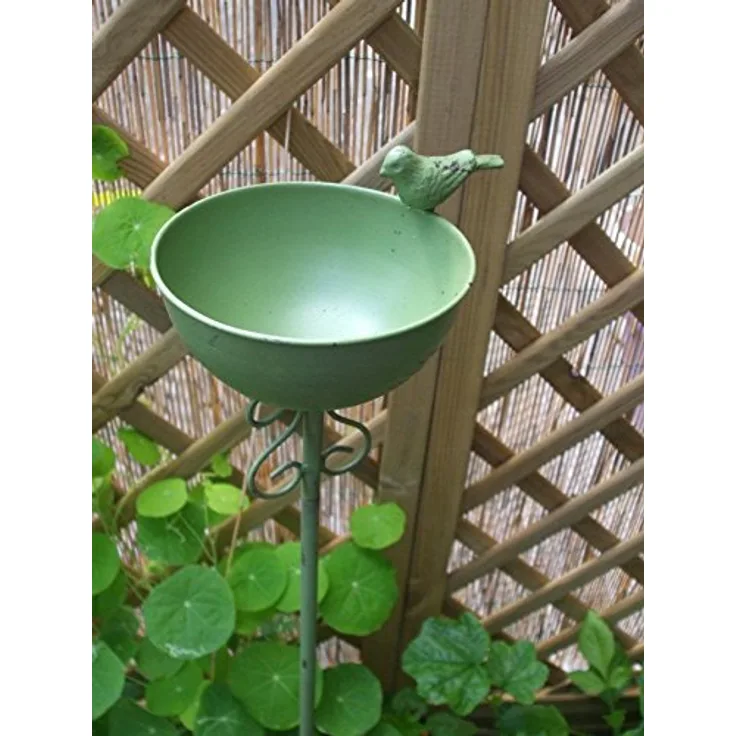 Vogeltränke auf Stab, Futterstelle, Gartenstab, Gartenstecker, Eisen, grün