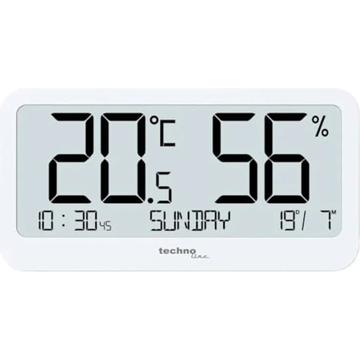 TECHNOLINE WS 9455 Thermo-Hygro-Station, weißes Thermometer-Hygrometer mit Datums- und Wochentagsanzeige, MIN/MAX-Speicher, Wandmontage möglich – Bild 4