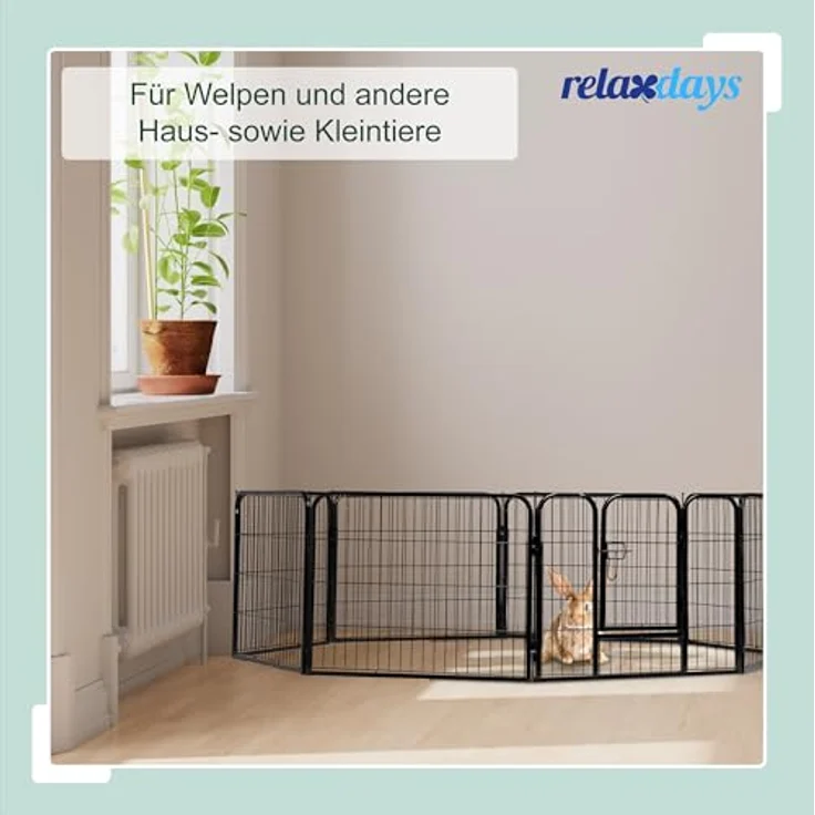 Relaxdays Welpenauslauf, Gehege für kleine Hunde und Haustiere, individuell anpassbar, inkl. Bodenpfosten für zusätzlichen Halt – Bild 3