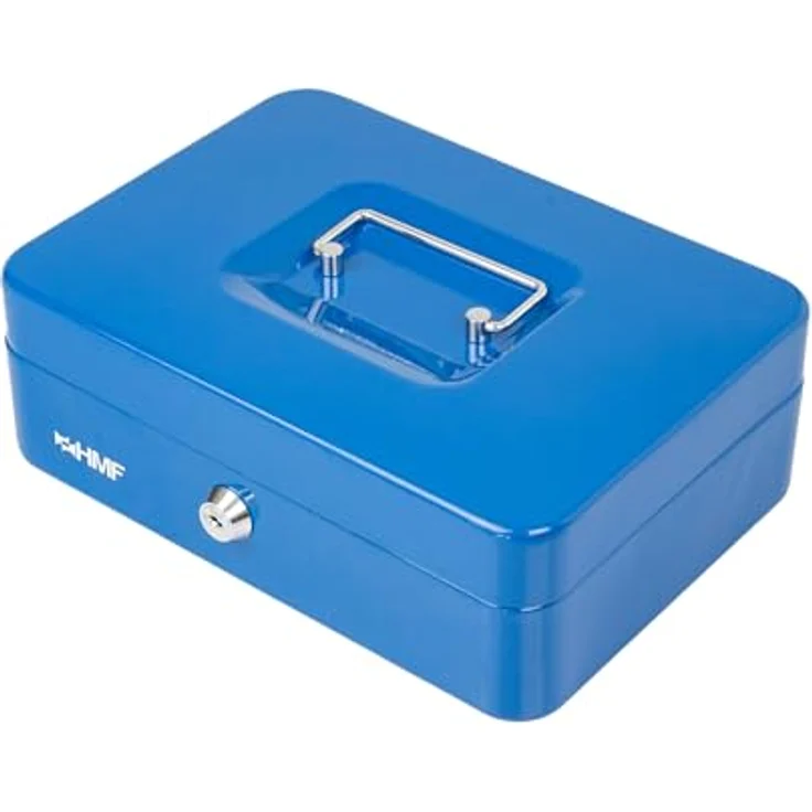 HMF 10022-05 Geldkassette abschließbar mit Münzzählbrett | 25 x 18 x 9 cm | Blau, Sicherheitszylinderschloss und herausnehmbarer Münzeinsatz – Bild 2