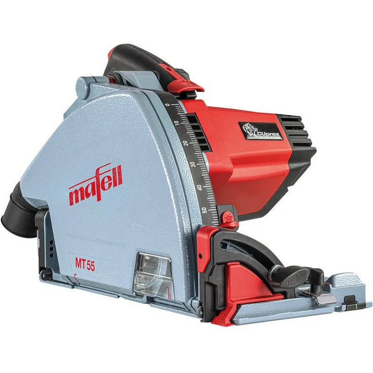 Mafell Tauchsäge MT 55, Netzbetrieb, rot, Schnittiefe maximal 57 mm, 1400 W Leistung, mit MAX3 Transportkoffer