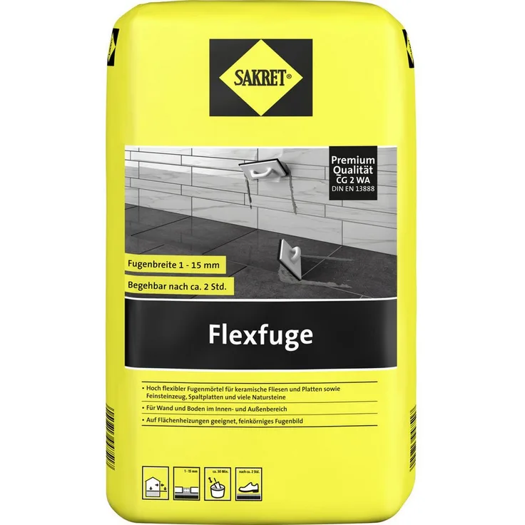 Sakret Fugenmörtel SAKRET Flexfuge 1 - 15 mm, wasserabweisend und hoch abriebfest, Farbe manhattan, 15 kg