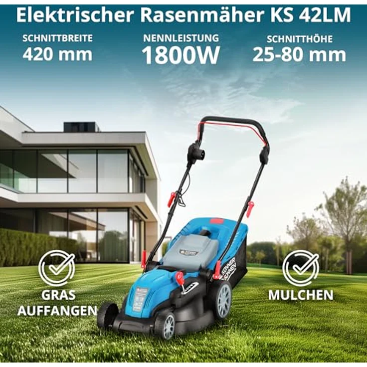 Könner & Söhnen Elektro-Rasenmäher KS 42LM, 1.800 W, Schnittbreite 42 cm, 3-in-1-Funktion, höhenverstellbar – Bild 2