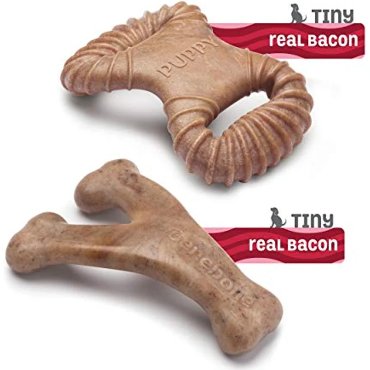 Benebone Hundekauspielzeug für Welpen, im Doppelpack weicher für sanftere Kauer, echter Speck, made in the USA – Bild 3