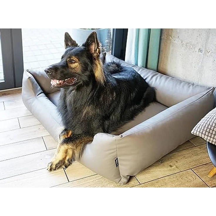 4L Textil Mario Wasserfestes Hundebett Kunstleder Hundekorb aus Kunstleder (100x70 cm, Grau) - Robust, wasserabweisend, leicht zu reinigen – Bild 4