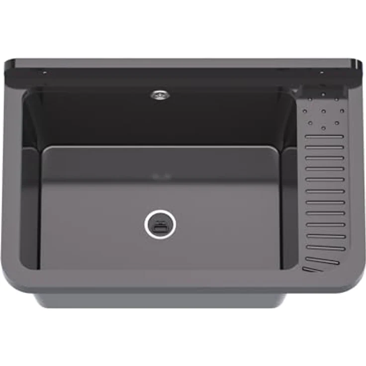 QLS Küchenspüle Gradia, Kunststoff-Spülbecken, mit Siphon, 50 x 34 cm, für draußen Garten Werkstatt, Polypropylen, grau – Bild 2