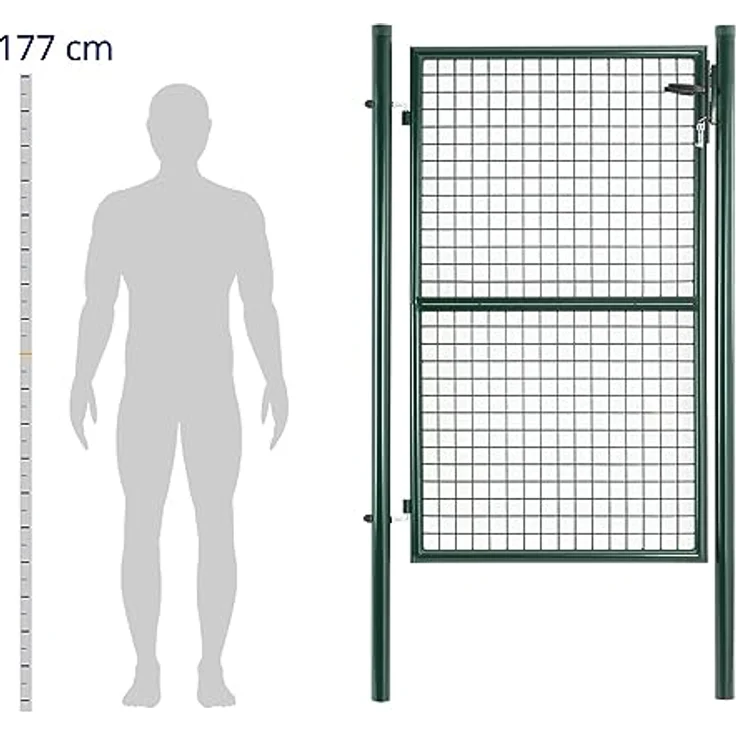 Wiesenfield Gartentor Metall Stahl 107.5 x 196 cm, Grüne Pulverbeschichtung, Abschließbar, Komplettset – Bild 2