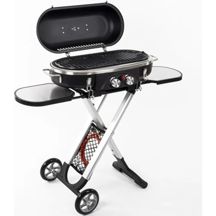 Camp4 Trolley Grill Gasgrill 50mbar Piezo-Zündung 2-Kochplatten BBQ Tischgasgrill Campinggrill Reisegrill, schwarz – Bild 4