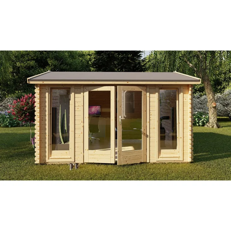 Finn Art Blockhaus Gartenhaus York 9, 4x4m mit 40mm Wandstärke, BxT: 390x390 cm, ohne Fußboden, ohne Dacheindeckung, aus nordischer Fichte