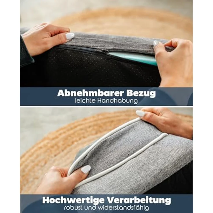 lionto orthopädisches Hundebett mit erhöhtem Rand, 122x89x20 cm, robustes Hundekissen aus weichem Flanell, abnehmbarer & waschbarer Bezug, rutschfest, grau, für kleine & große Hunde + Katzen – Bild 4