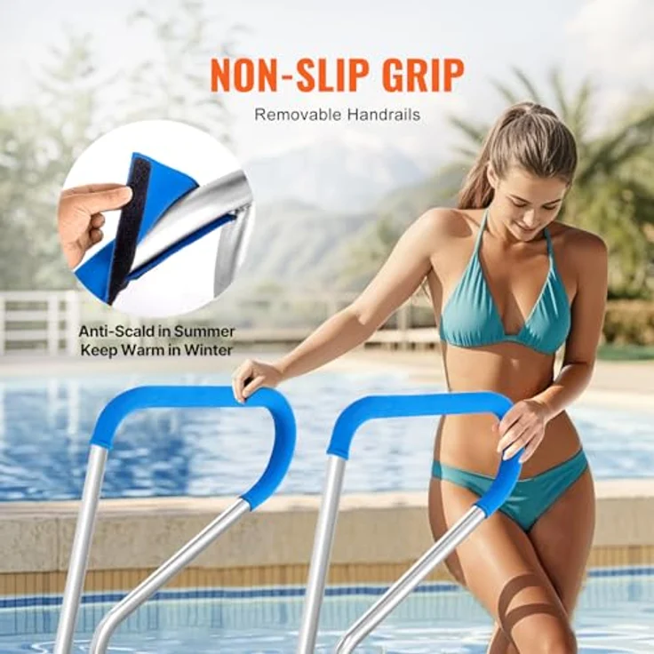 VEVOR Pool-Handlauf, Edelstahl Pooleinstieg mit Grundplatte, 990 x 100 x 812 mm, rostfreier Haltegriff für Innen-/Außenpools, silberweiß – Bild 4