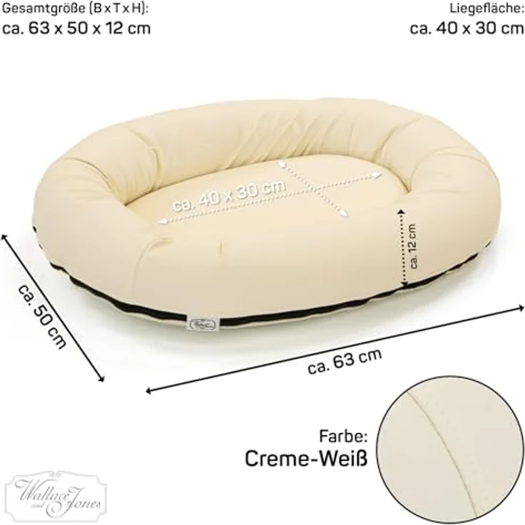Wallace & Jones | Hundebett Bolton - orthopädisch rund aus Kunstleder | Creme-weiß - 63 x 50 cm – Bild 2