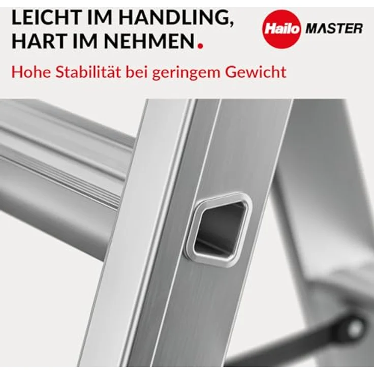 Hailo Master D100 Aluminium Doppelstufenleiter, beidseitig begehbar mit rutschhemmenden Stufen, große Abstellfläche, 2 x 5 Stufen, EN 131 geprüft, belastbar bis 150 kg – Bild 4